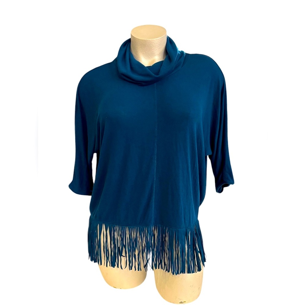 Teal Fringe Women Sweater